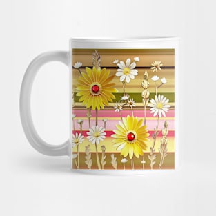 Sunny Daisies on Stripes Mug